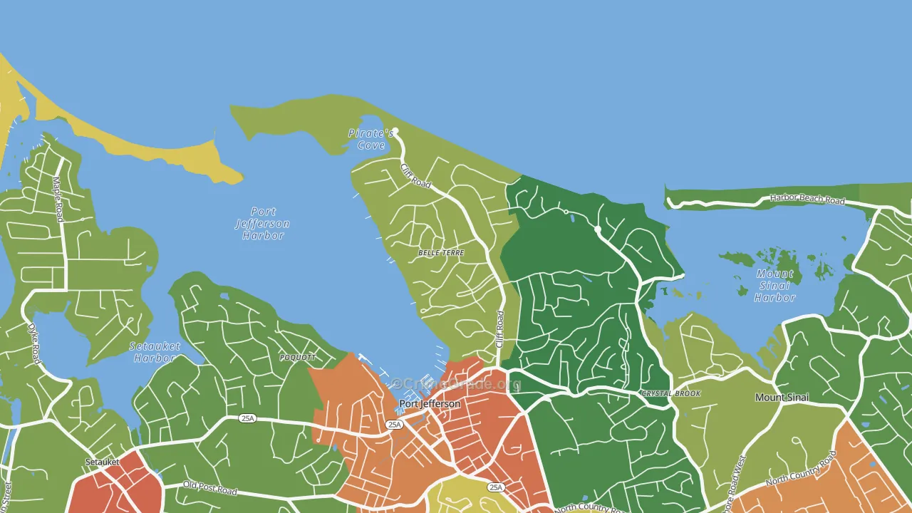Belle Terre, NY Map of Robbery Rates
