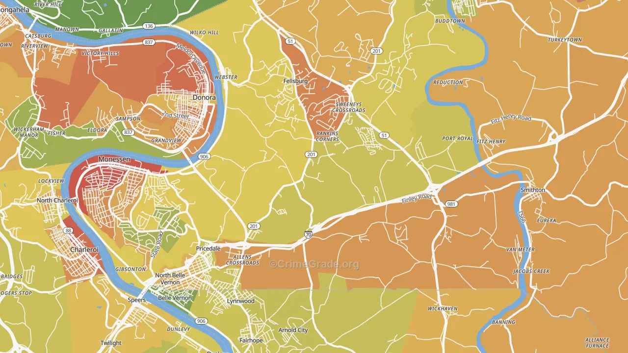 Belle Vernon, PA Map of Robbery Rates