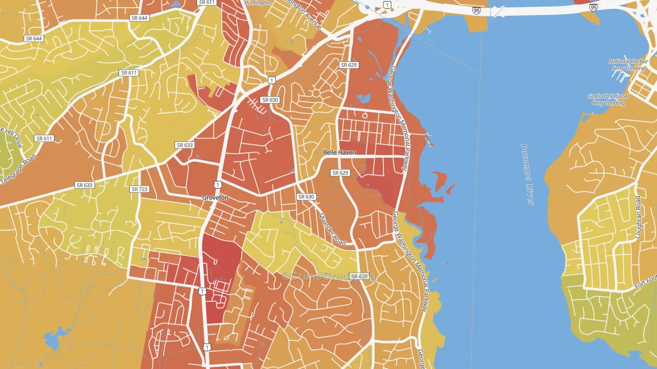 Belle View, VA Map of Robbery Rates