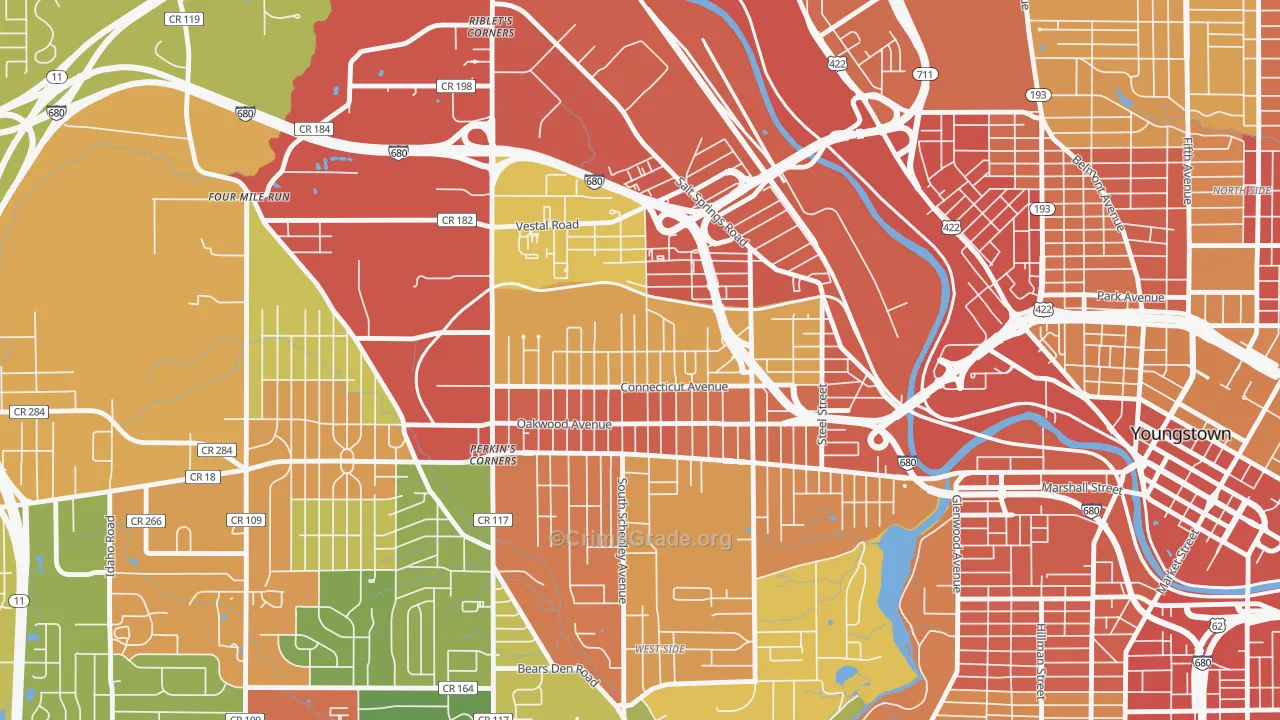 Belle Vista, Youngstown, OH Map of Robbery Rates