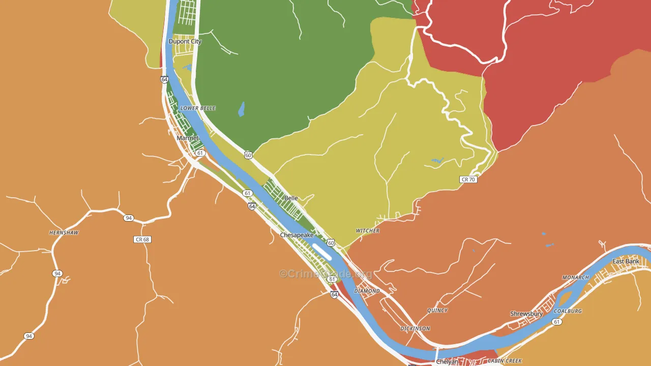 Belle, WV Map of Robbery Rates
