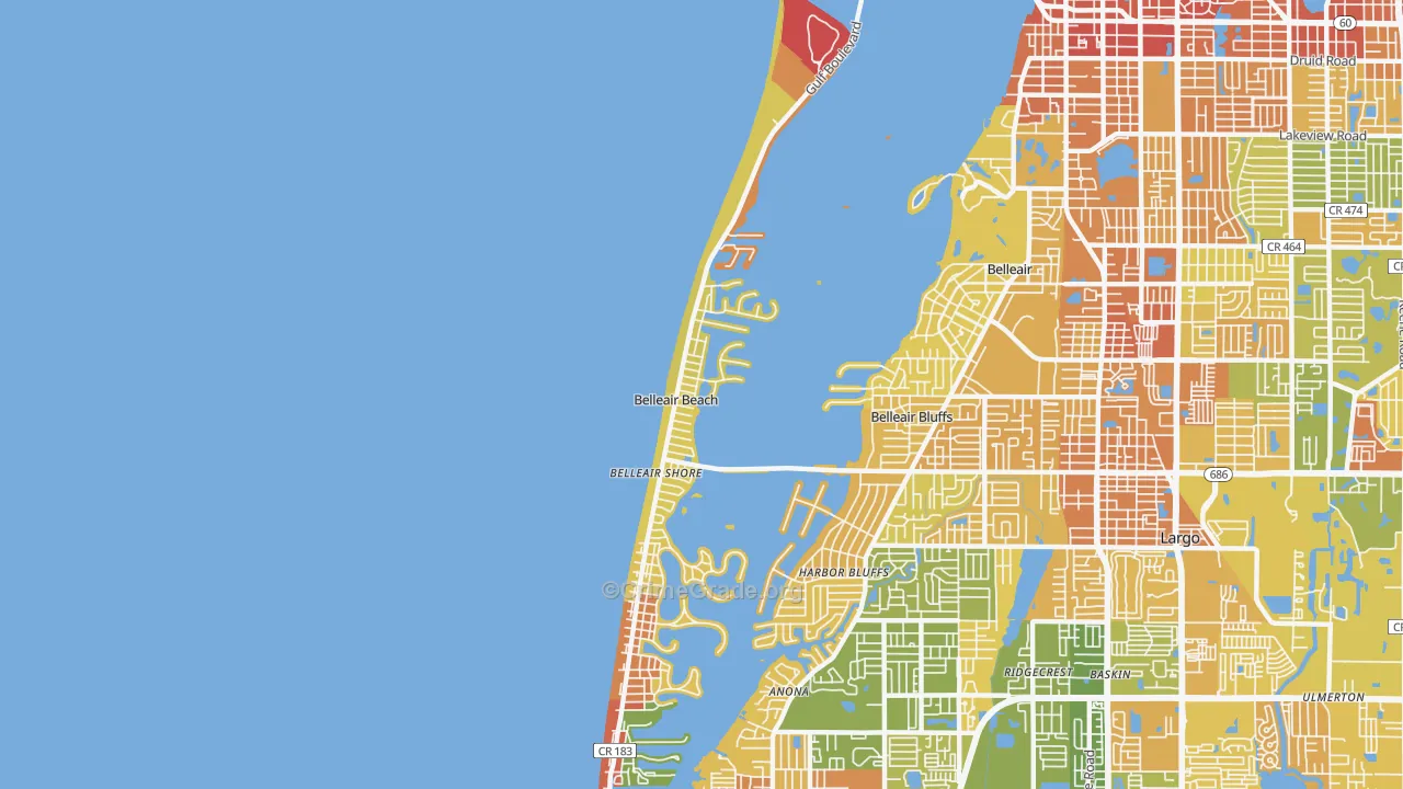 Belleair Beach, FL Map of Robbery Rates
