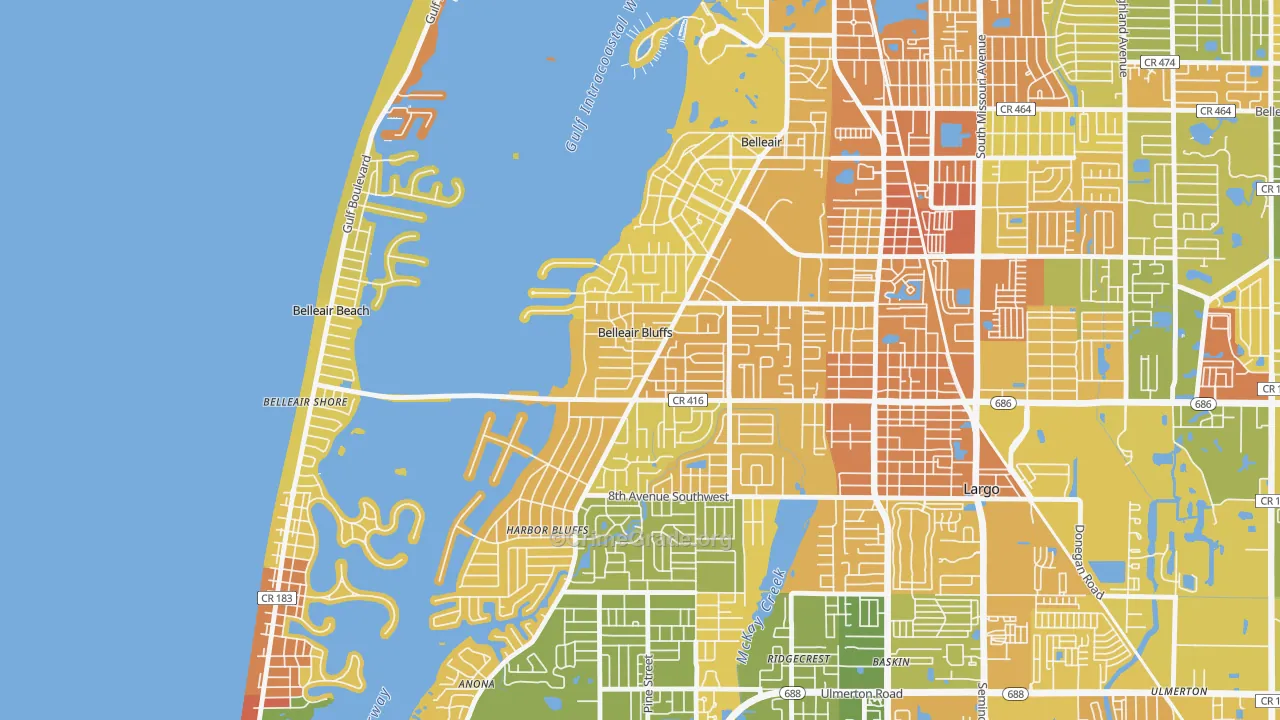 Belleair Bluffs, FL Map of Robbery Rates