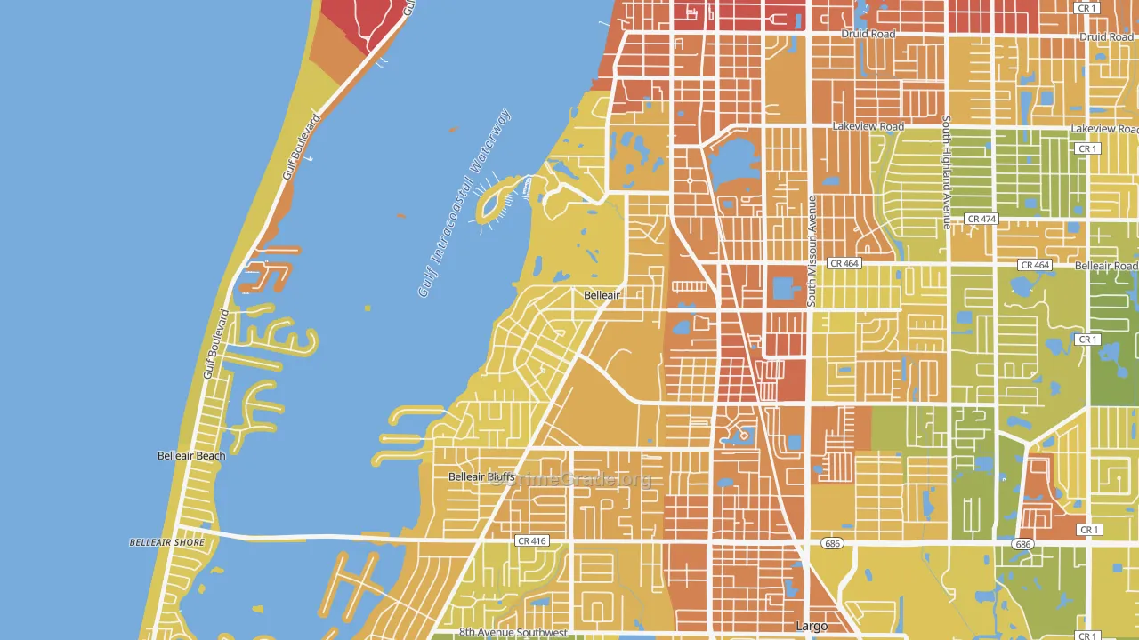 Belleair, FL Map of Robbery Rates