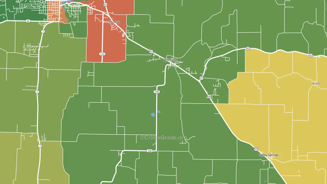 Bellefonte, AR Map of Robbery Rates