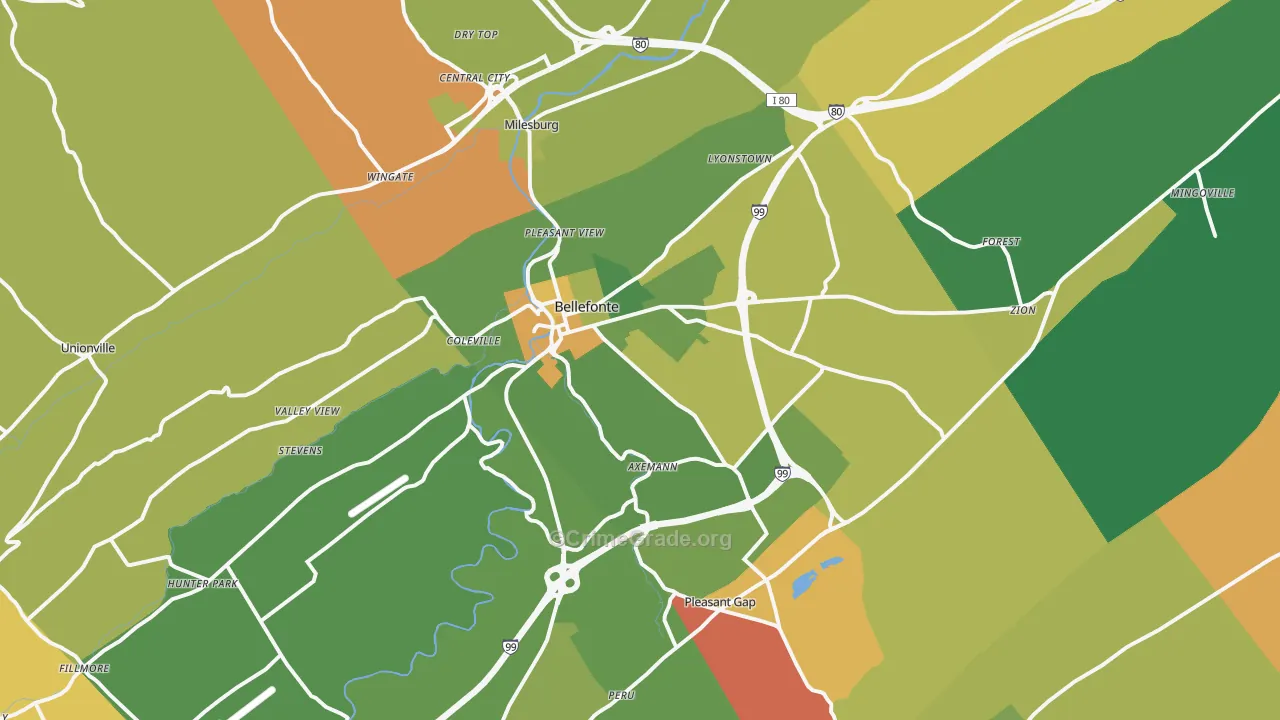 Bellefonte, PA Map of Robbery Rates