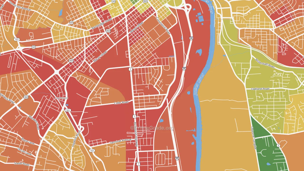 Bellemeade, Richmond, VA Map of Robbery Rates