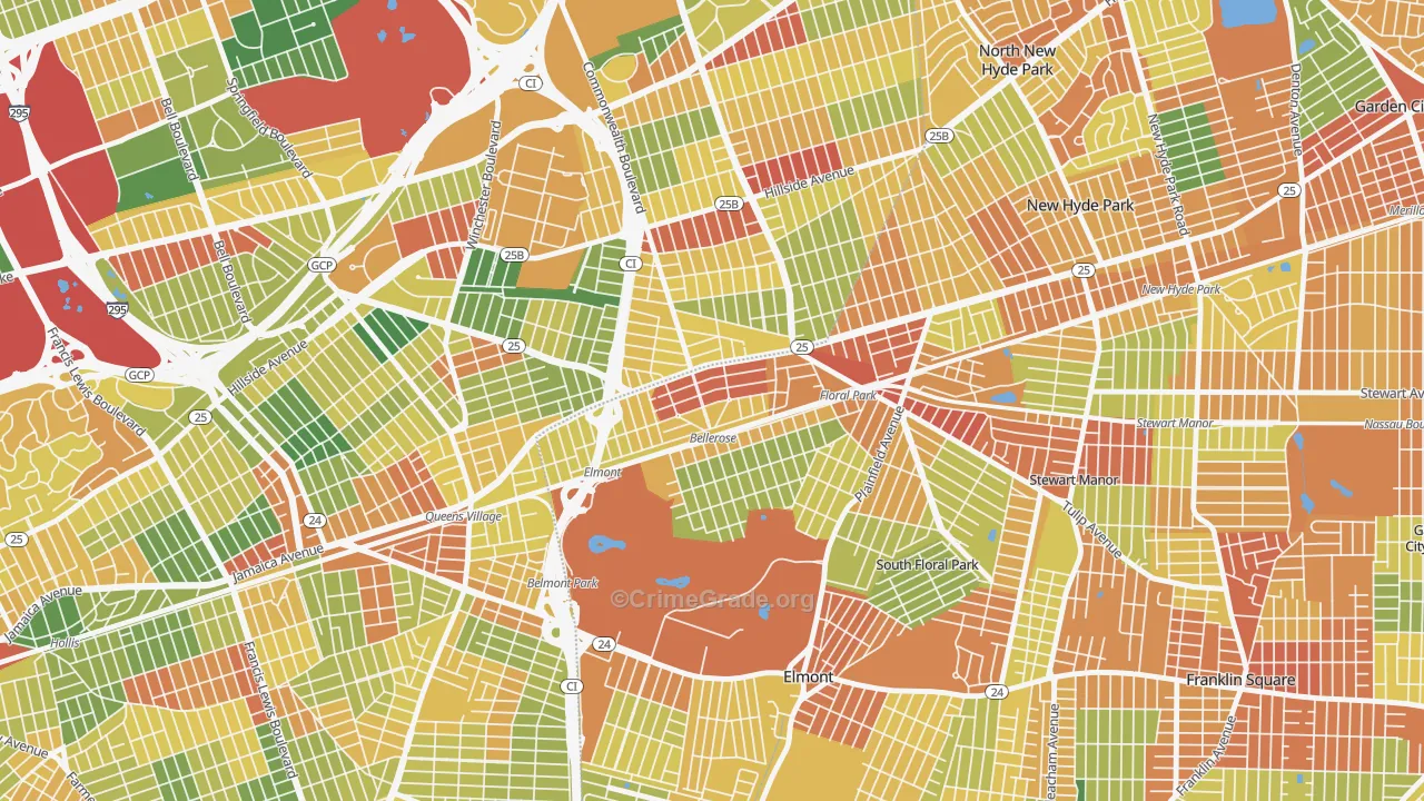 Bellerose, NY Map of Robbery Rates