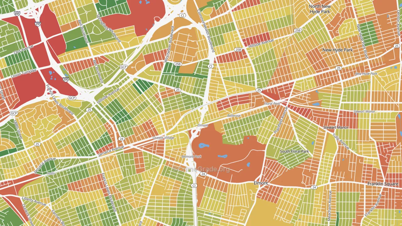 Bellerose Terrace, NY Map of Robbery Rates