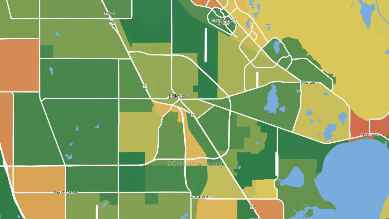 Belleview, FL Map of Robbery Rates