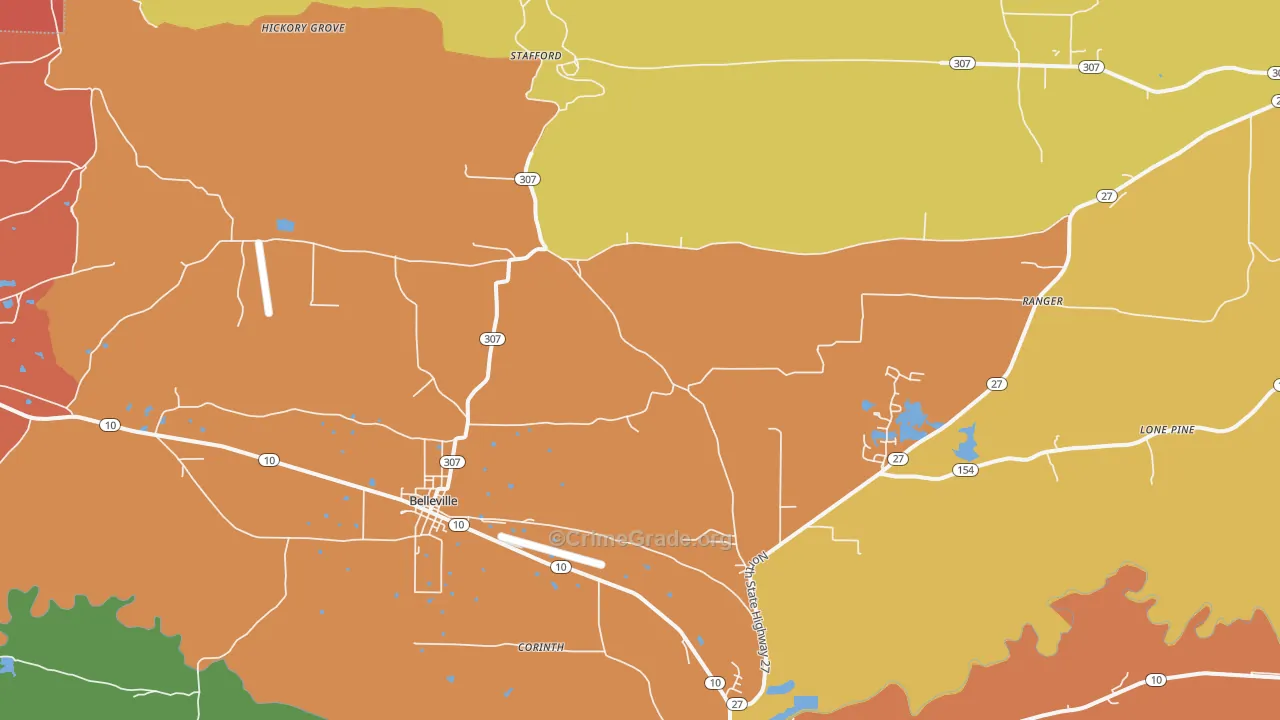 Belleville, AR Map of Robbery Rates