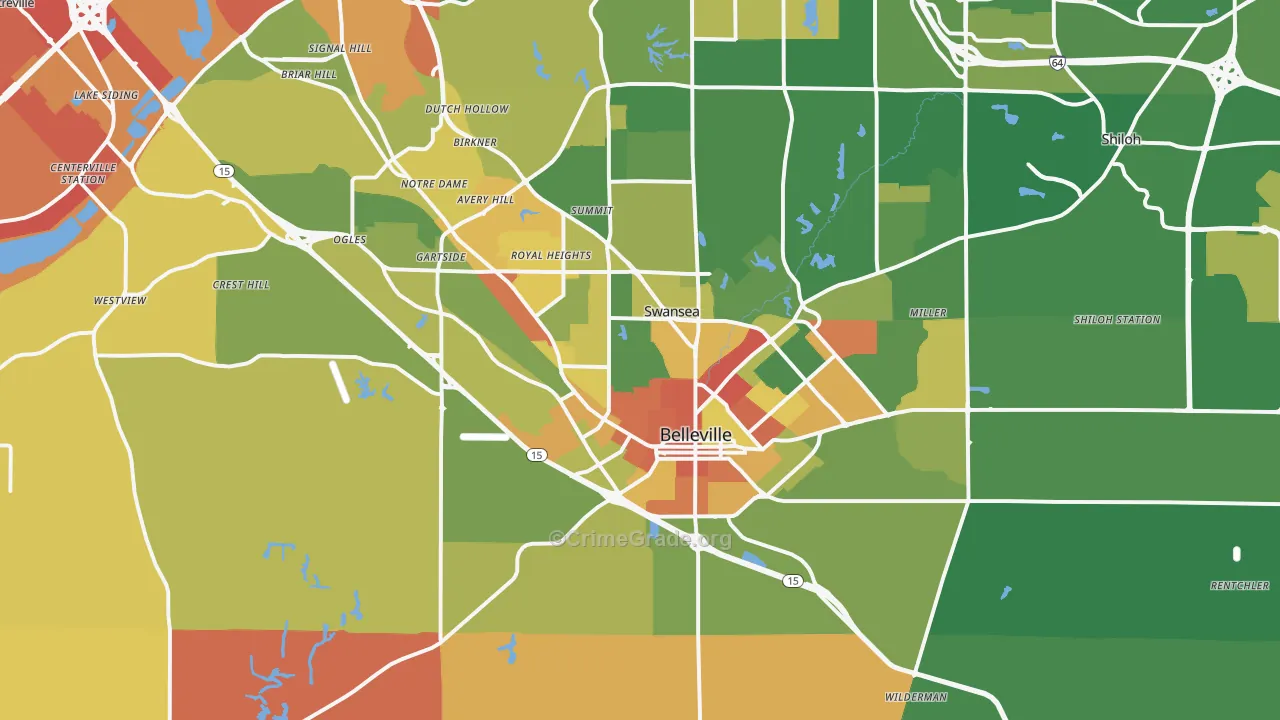 Belleville, IL Map of Robbery Rates