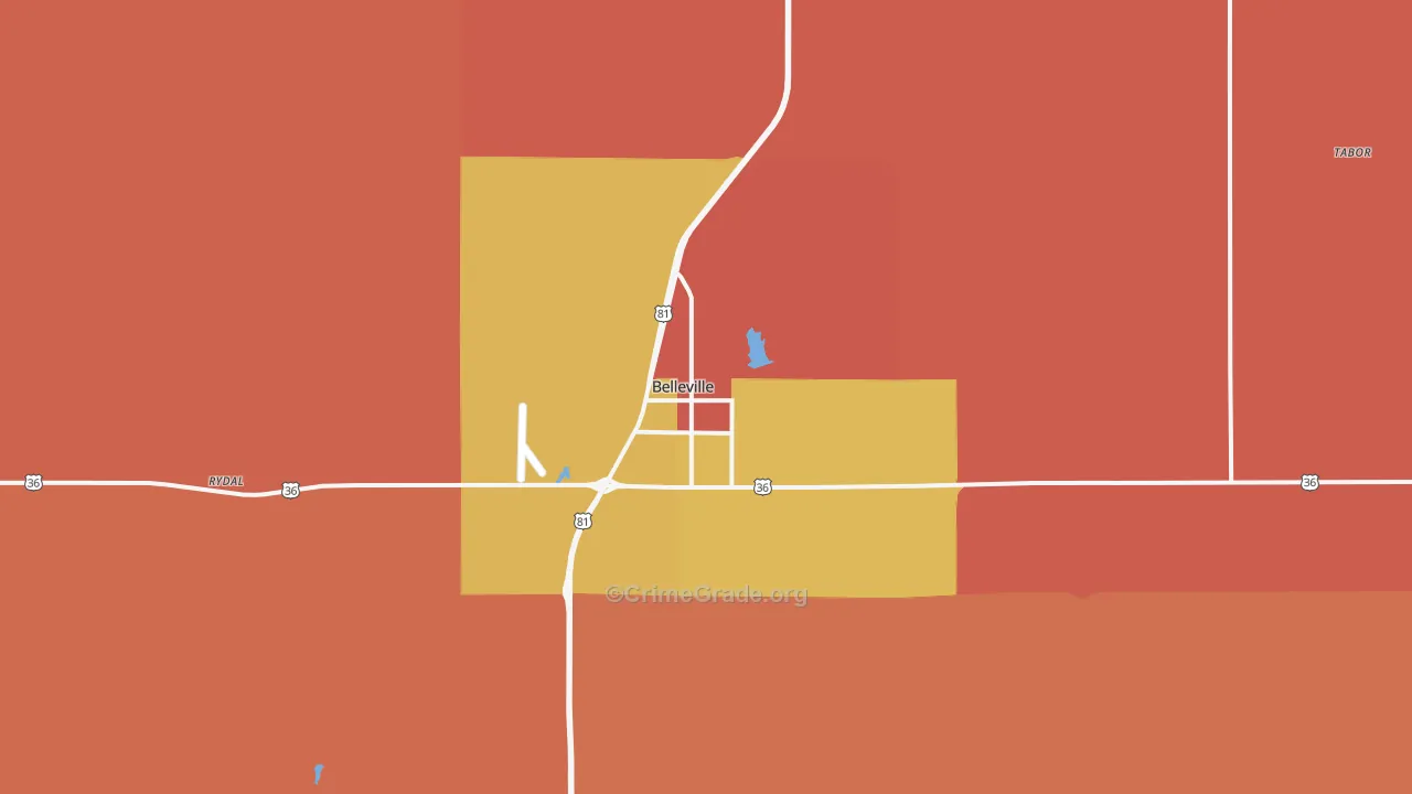 Belleville, KS Map of Robbery Rates