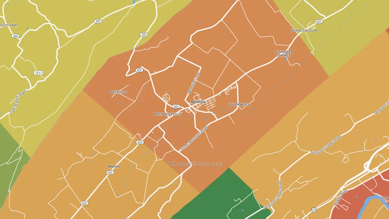 Belleville, PA Map of Robbery Rates