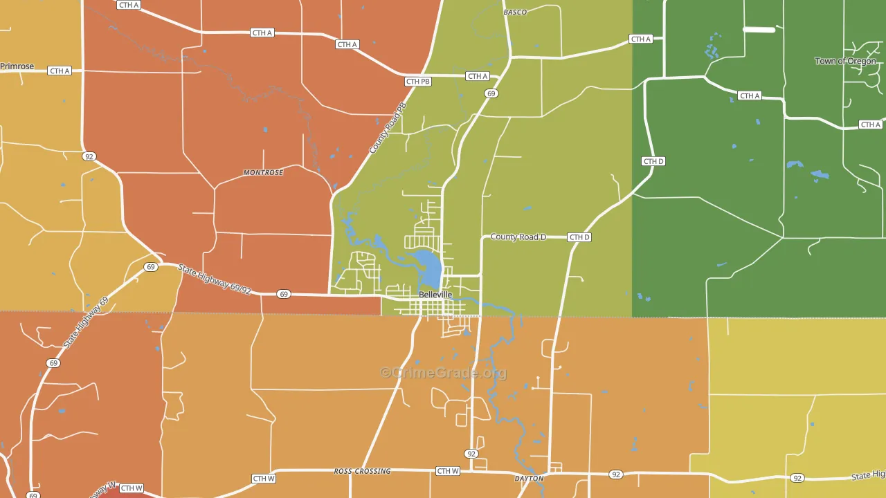 Belleville, WI Map of Robbery Rates