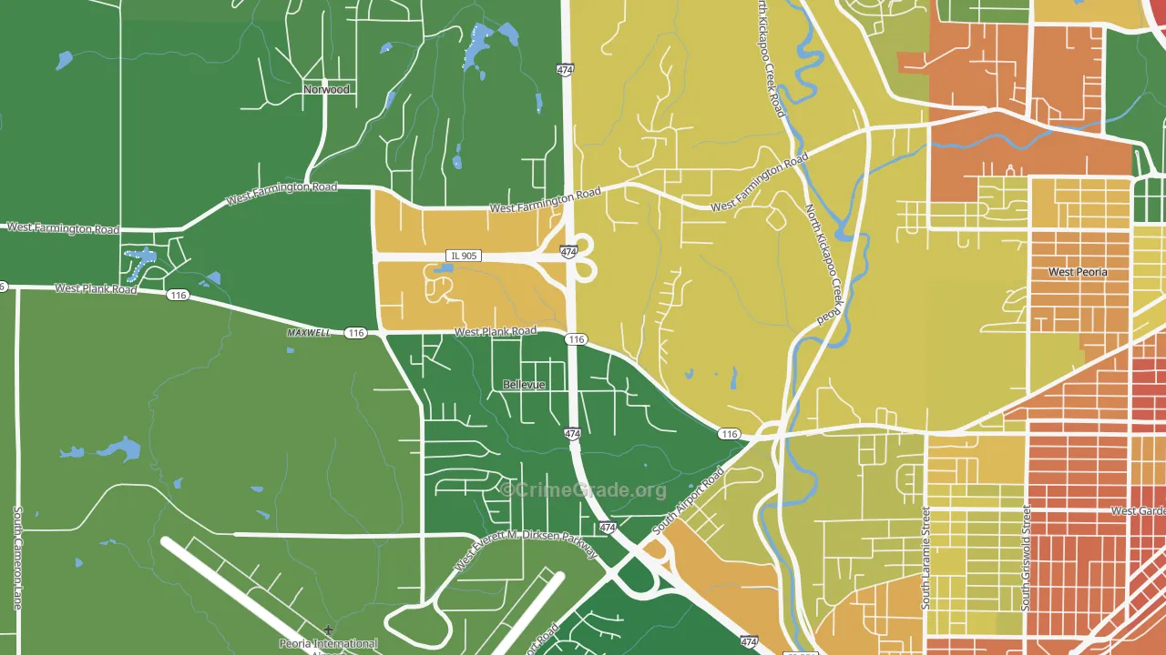 Bellevue, IL Map of Robbery Rates