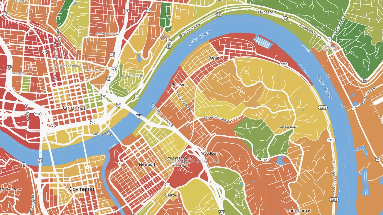 Bellevue, KY Map of Robbery Rates