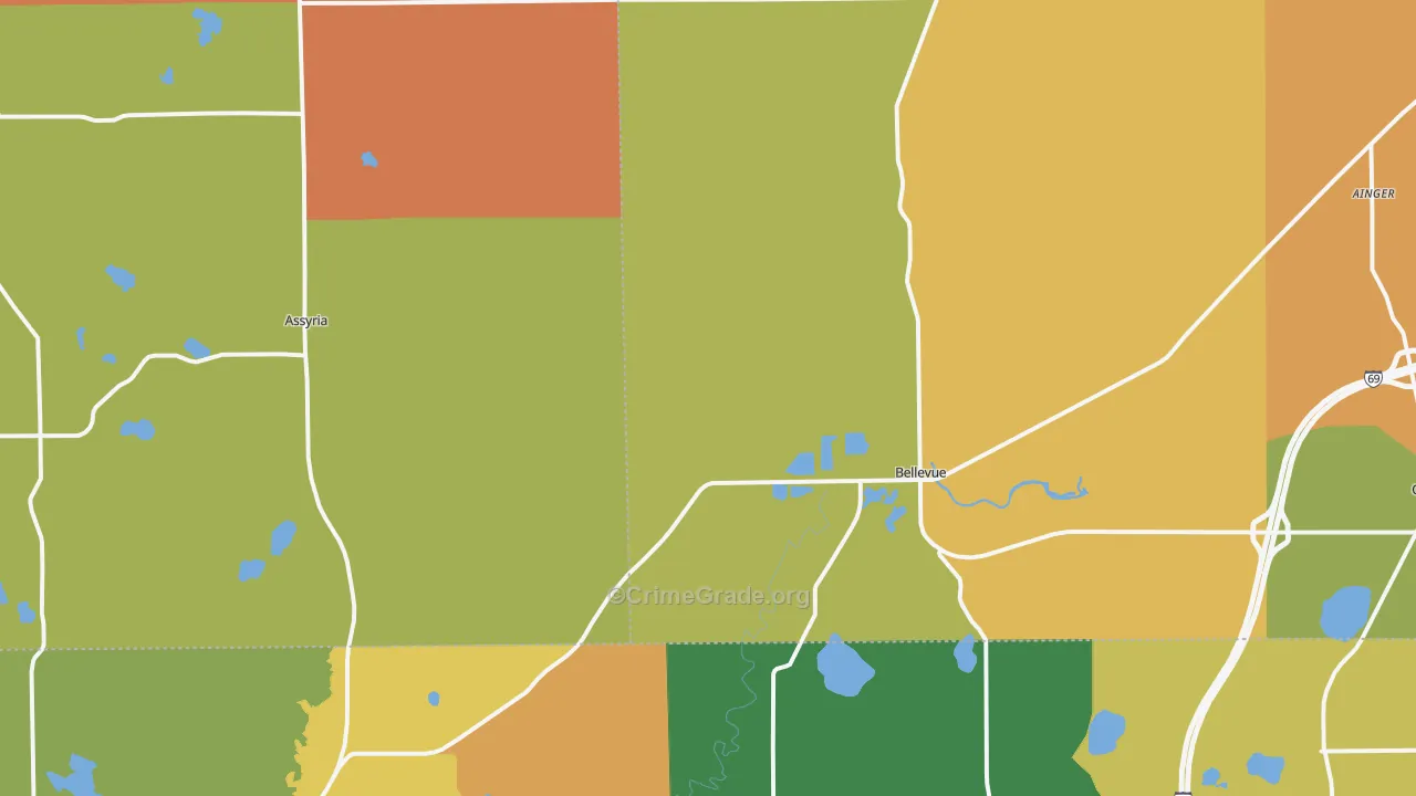 Bellevue, MI Map of Robbery Rates