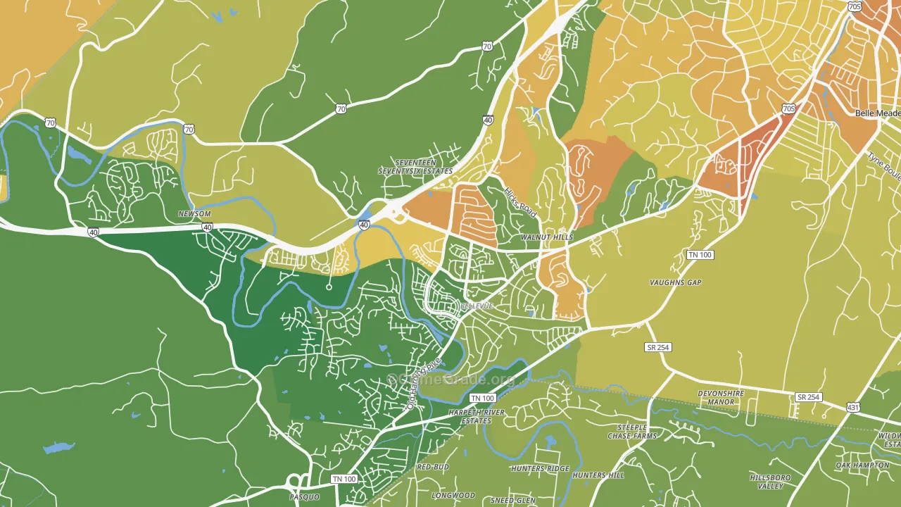 Bellevue, Nashville, TN Map of Robbery Rates