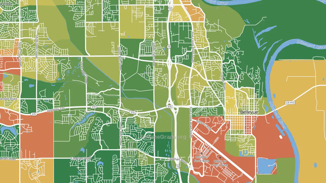 Bellevue, NE Map of Robbery Rates