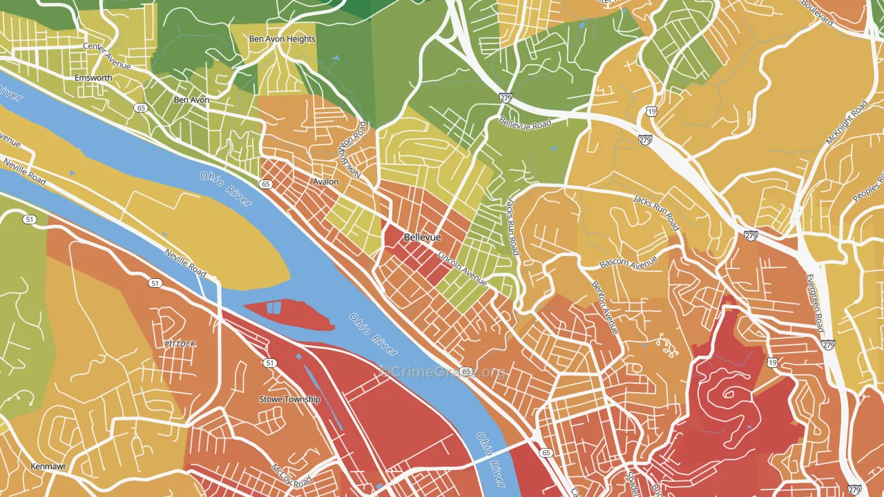Bellevue, PA Map of Robbery Rates
