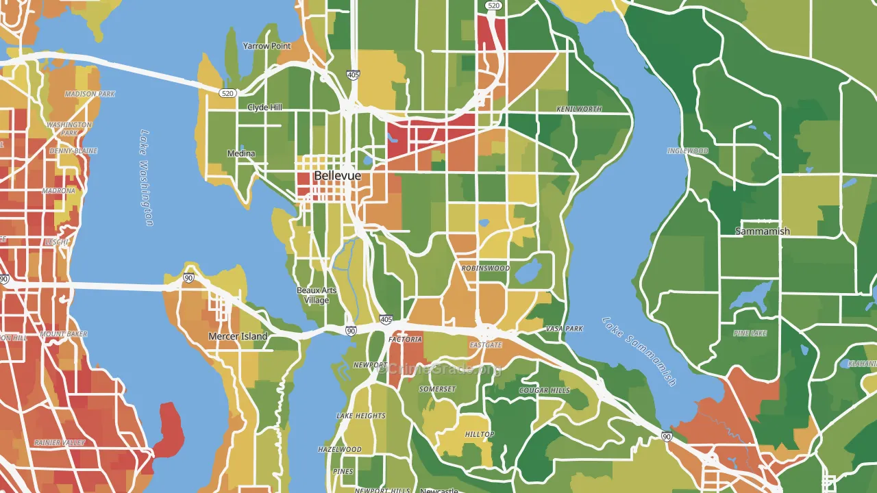 Bellevue, WA Map of Robbery Rates