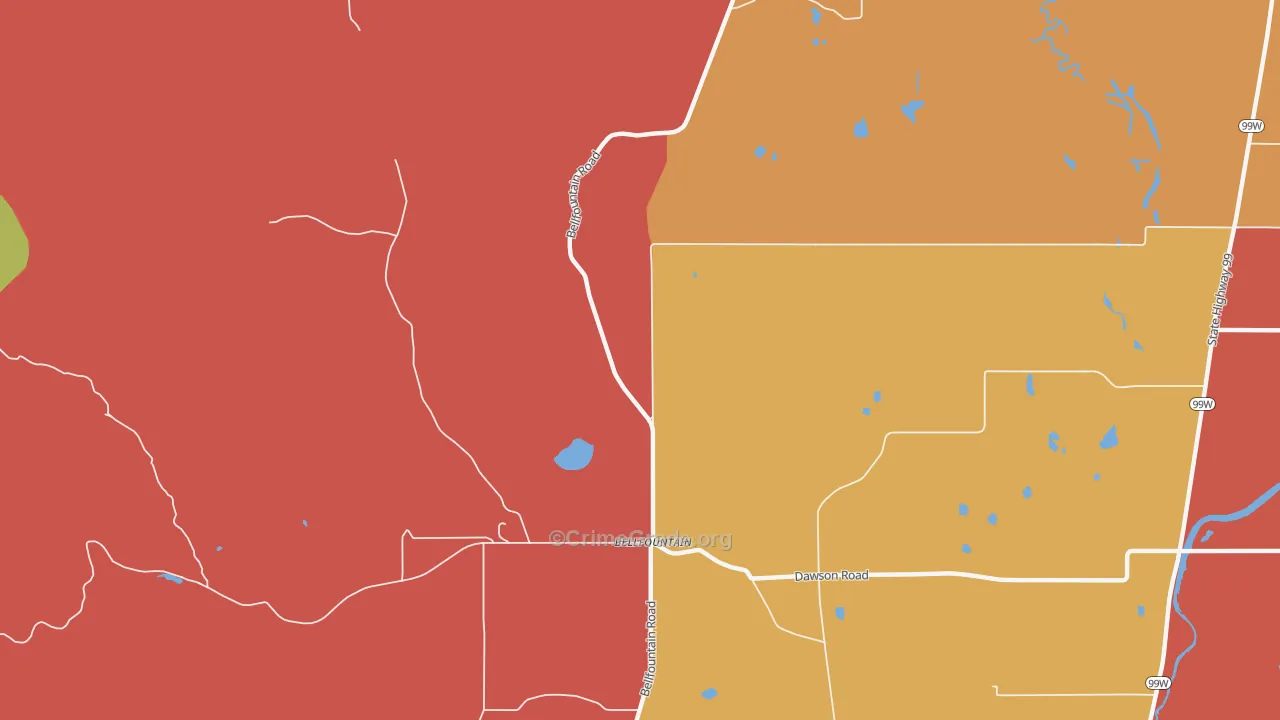 Bellfountain, OR Map of Robbery Rates