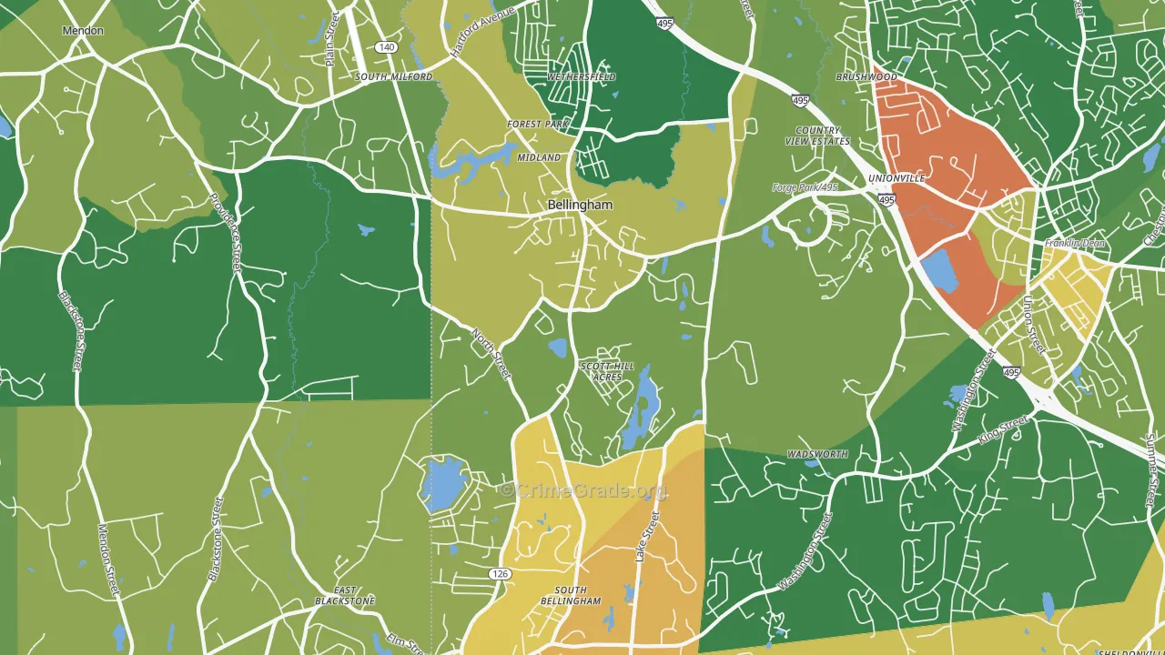 Bellingham, MA Map of Robbery Rates