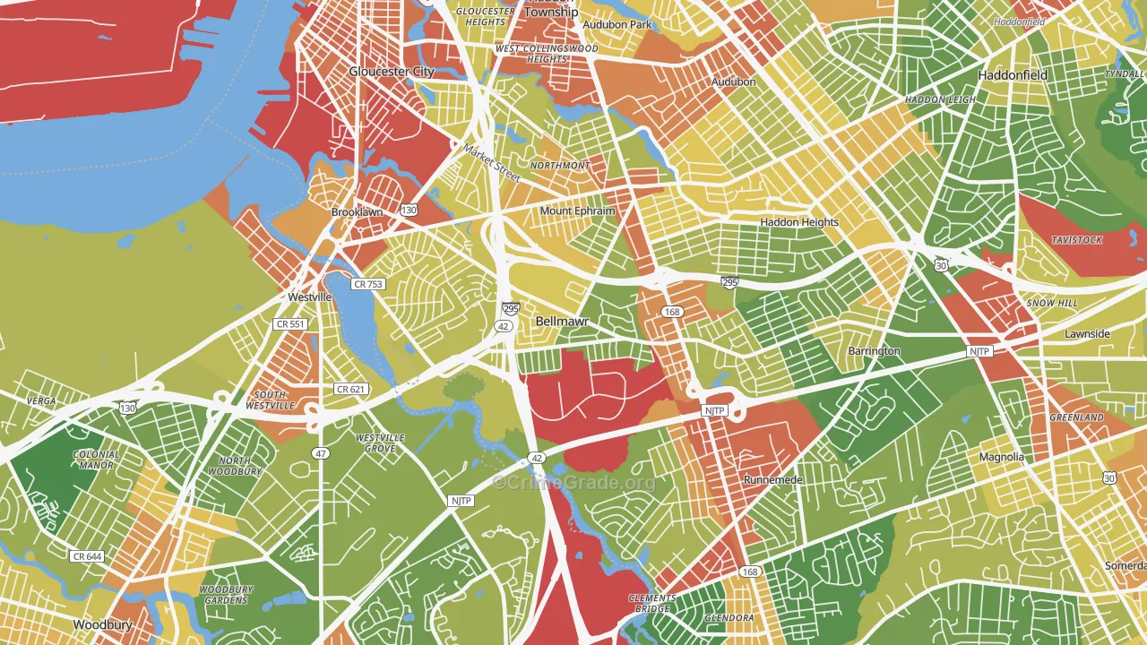 Bellmawr, NJ Map of Robbery Rates