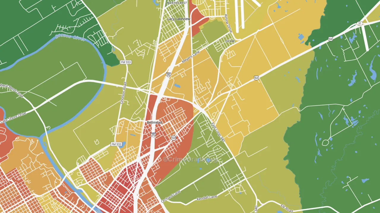 Bellmead, TX Map of Robbery Rates