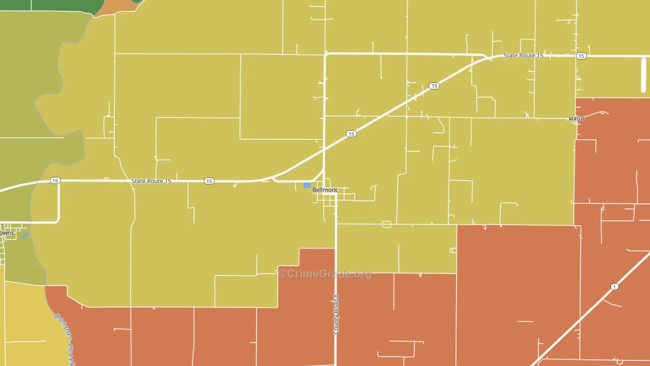 Bellmont, IL Map of Robbery Rates
