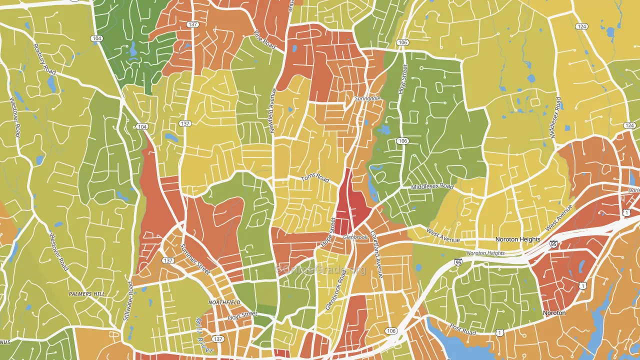 Belltown, Stamford, CT Map of Robbery Rates