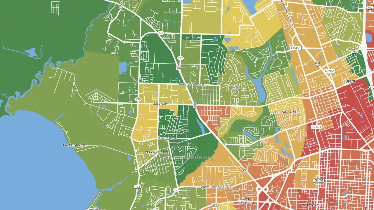 Bellview, FL Map of Robbery Rates