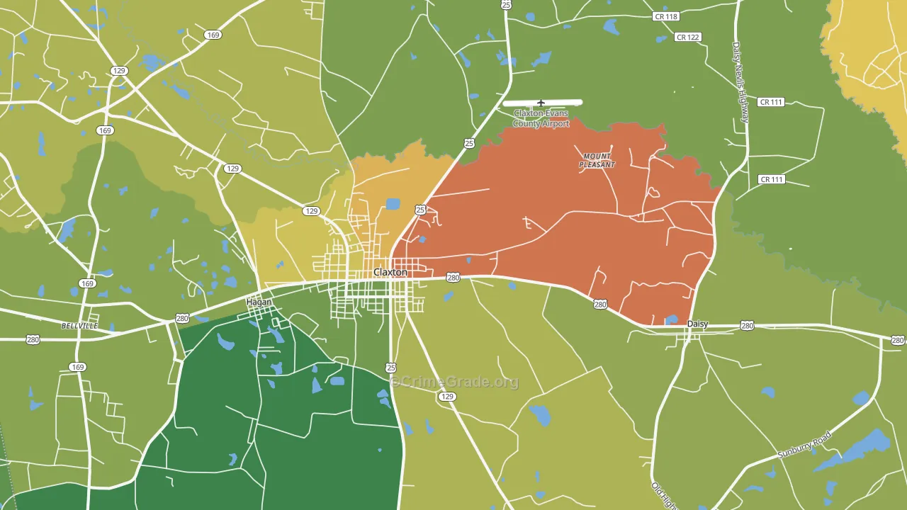 Bellville, GA Map of Robbery Rates