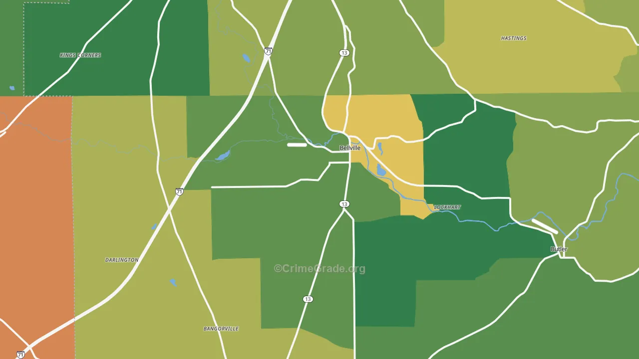 Bellville, OH Map of Robbery Rates