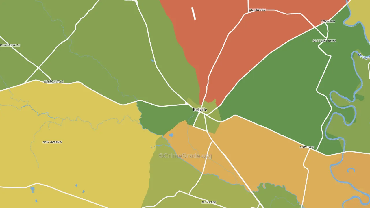 Bellville, TX Map of Robbery Rates