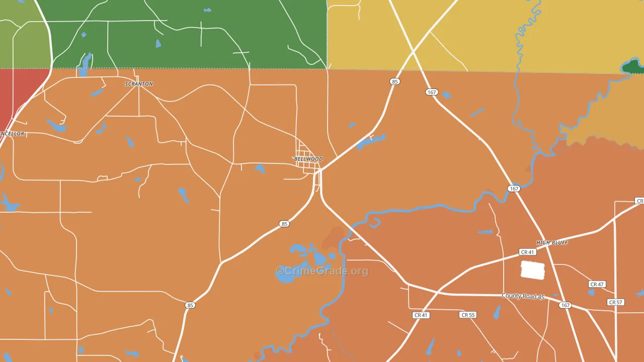 Bellwood, AL Map of Robbery Rates