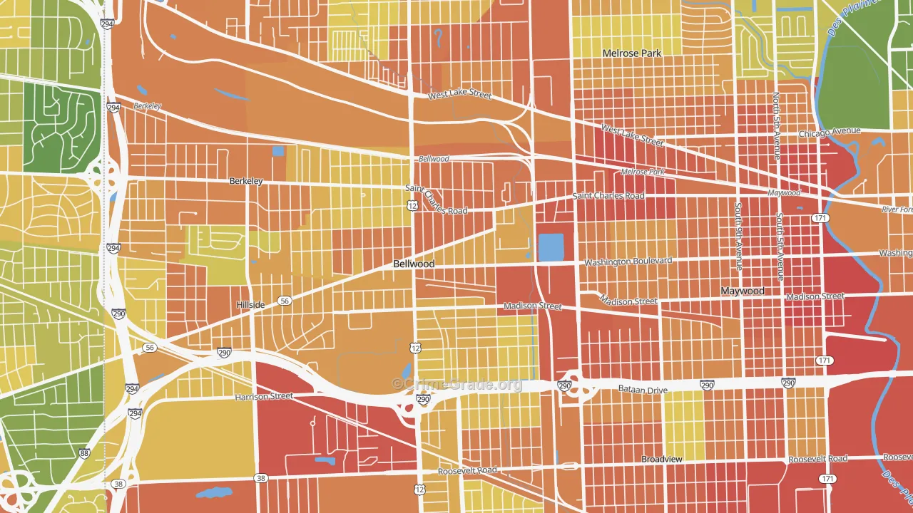 Bellwood, IL Map of Robbery Rates