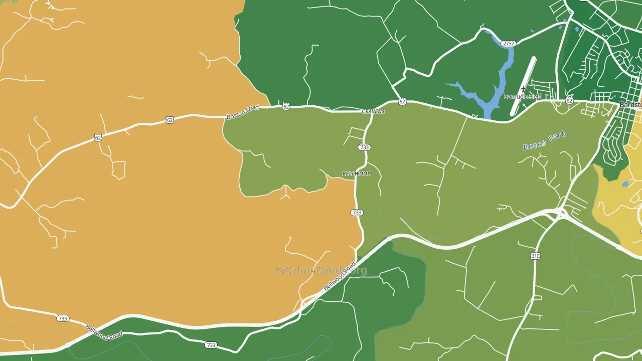 Bellwood, KY Map of Robbery Rates