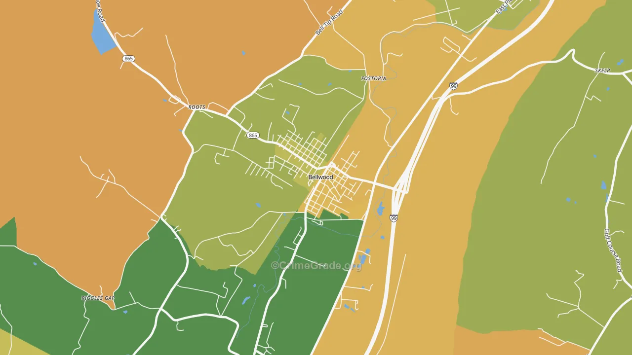 Bellwood, PA Map of Robbery Rates