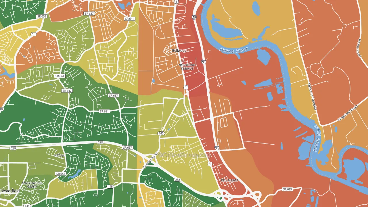 Bellwood, VA Map of Robbery Rates