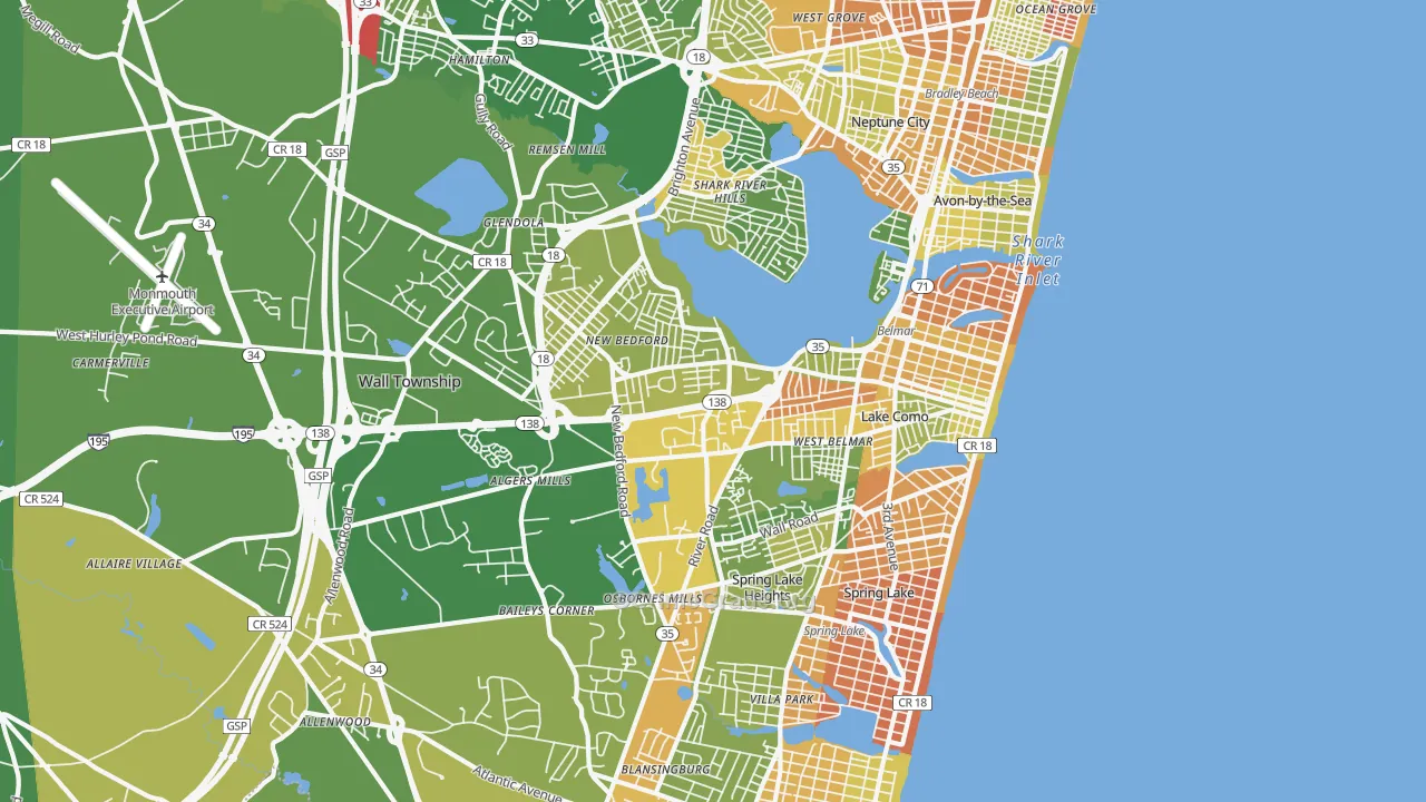 Belmar, NJ Map of Robbery Rates