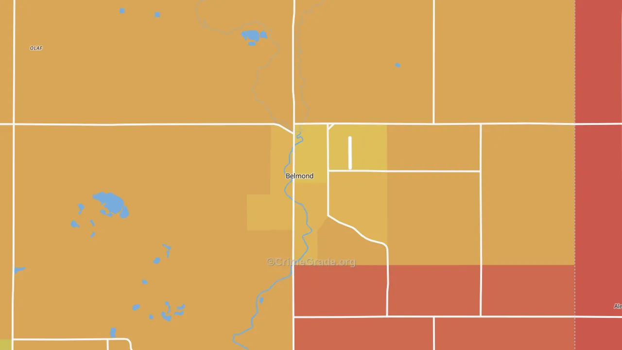 Belmond, IA Map of Robbery Rates