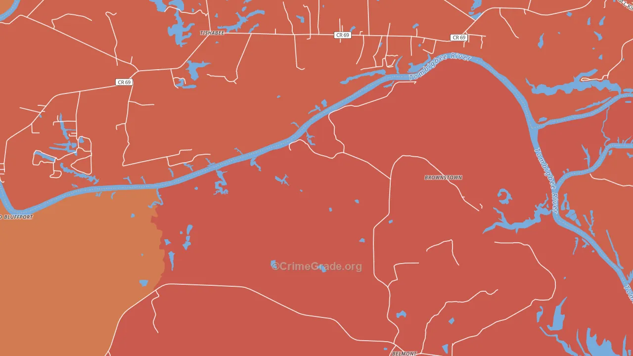 Belmont, AL Map of Robbery Rates