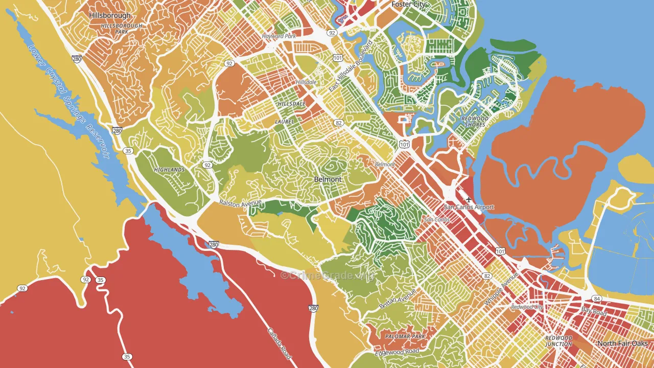 Belmont, CA Map of Robbery Rates