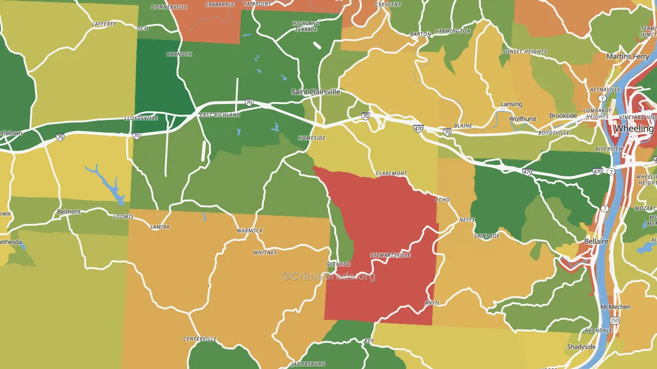 Belmont County, OH Map of Robbery Rates