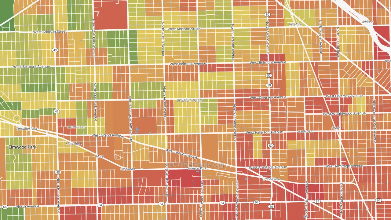 Belmont Cragin, Chicago, IL Map of Robbery Rates
