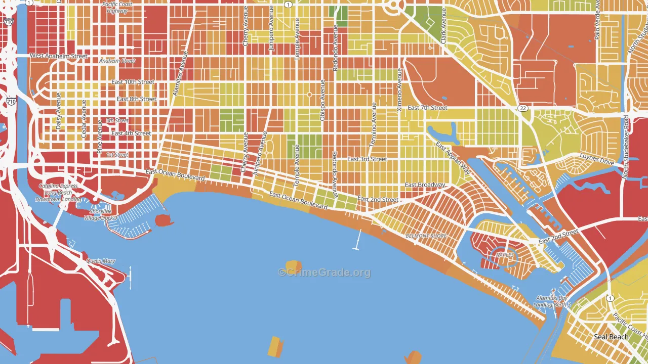 Belmont Heights, Long Beach, CA Map of Robbery Rates