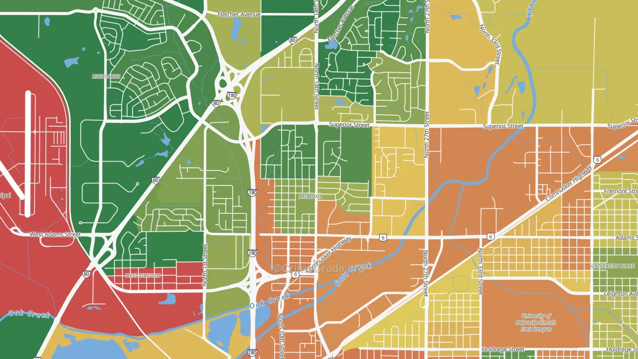 Belmont, Lincoln, NE Map of Robbery Rates