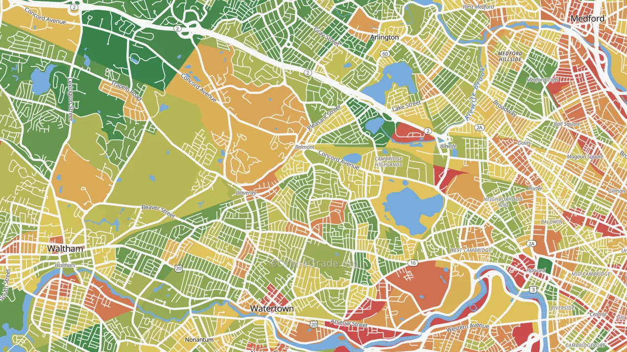 Belmont, MA Map of Robbery Rates